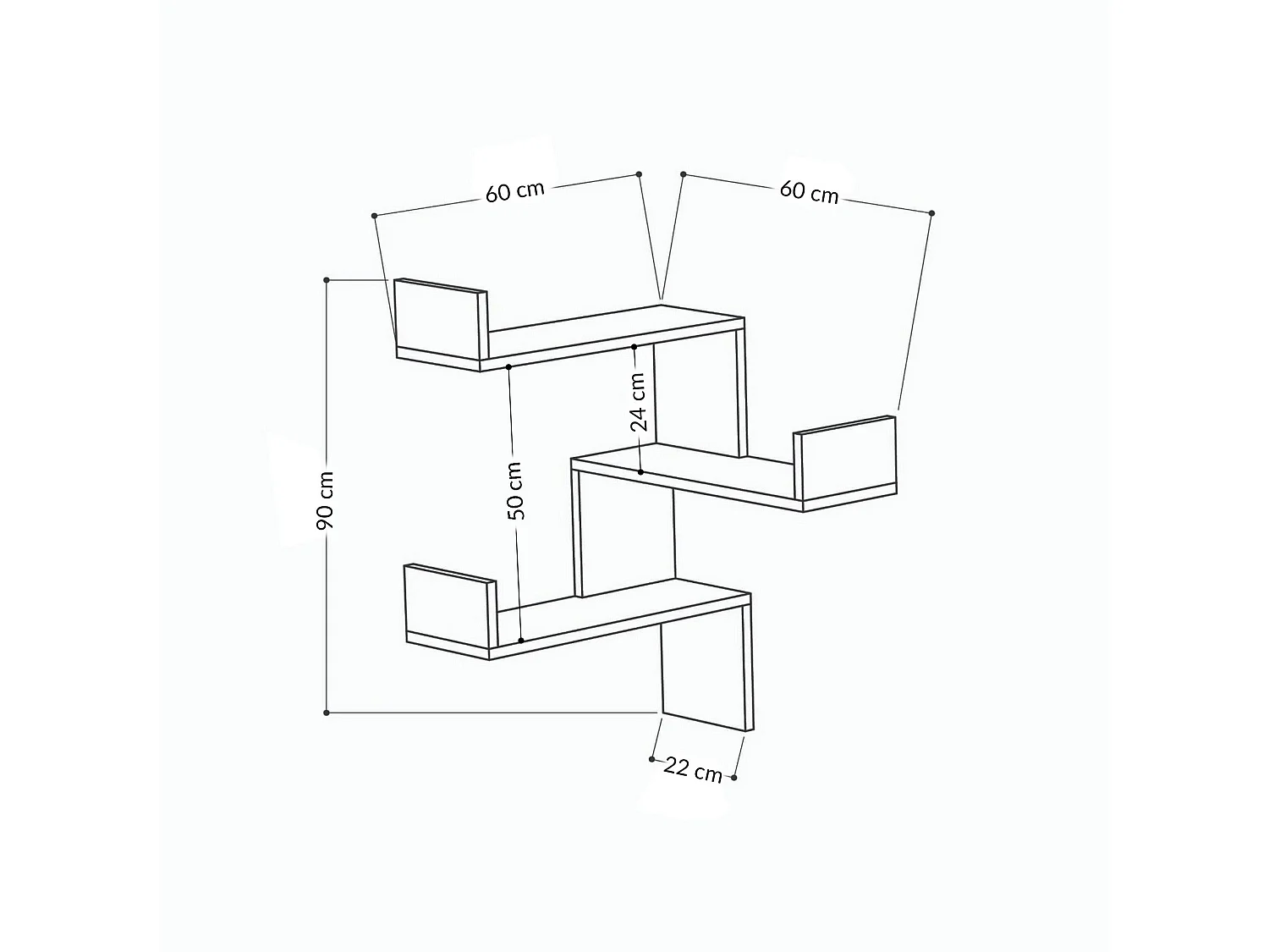 Etagère murale d'angle 3 étagères H90 cm - Luska