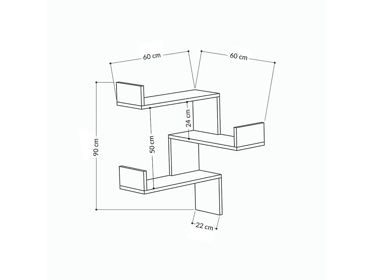 Etagère murale d'angle 3 étagères H90 cm - Luska