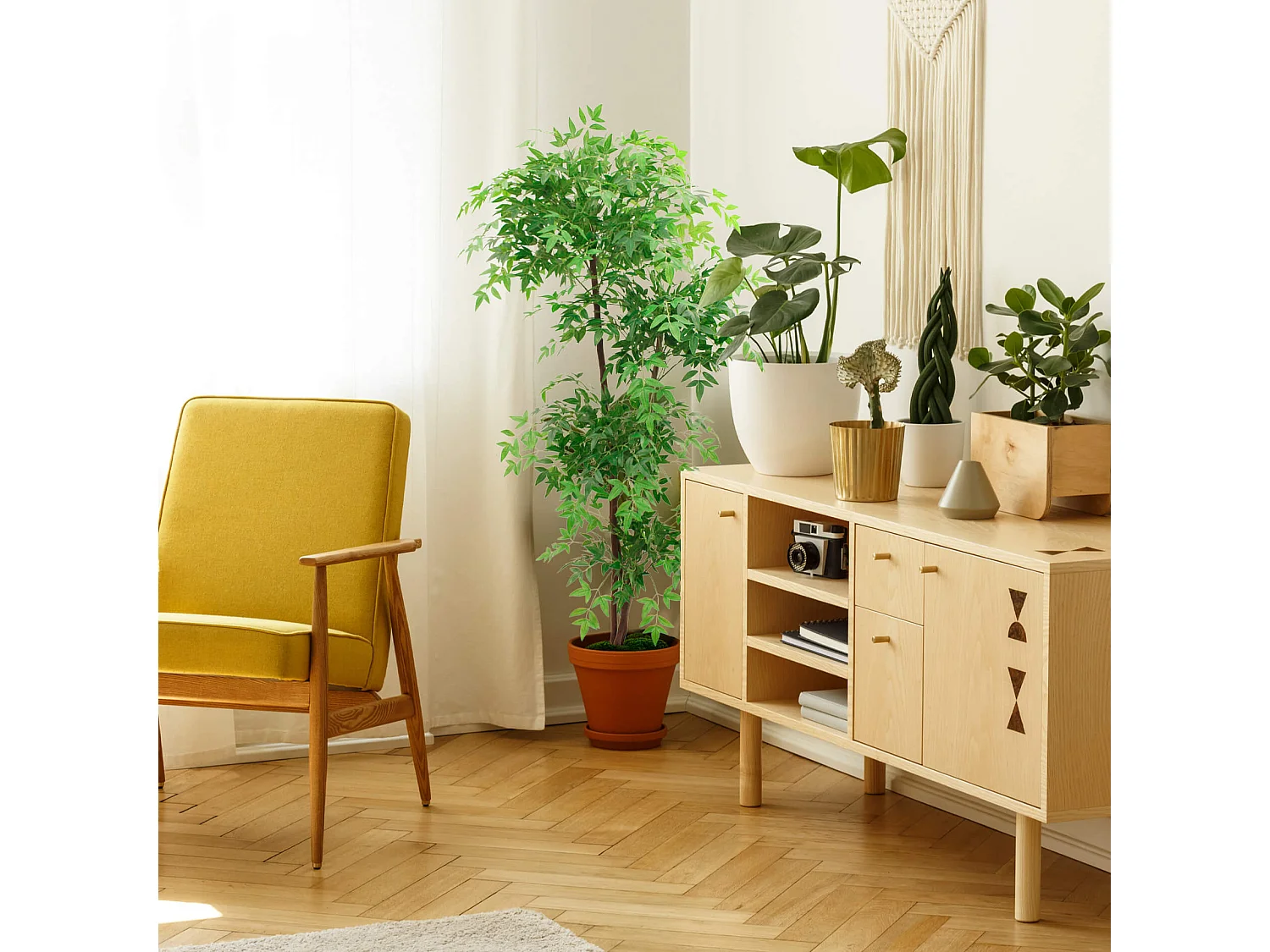 Pianta artificiale Nandina Rebecca Mobili Zamrud 150x50x50 PEVA Legno Verde Marrone