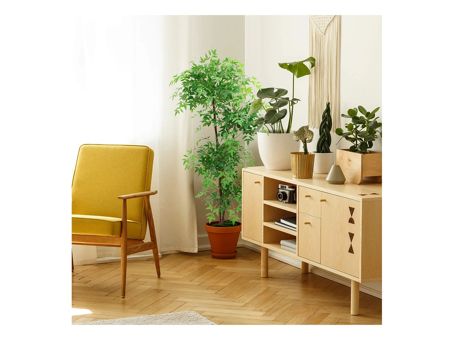 Plante artificielle Nandina Zamrud 150x50x50 PEVA Bois Vert Marron