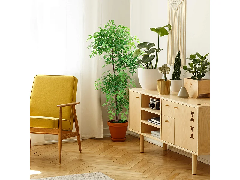 Pianta artificiale Nandina Rebecca Mobili Zamrud 150x50x50 PEVA Legno Verde Marrone