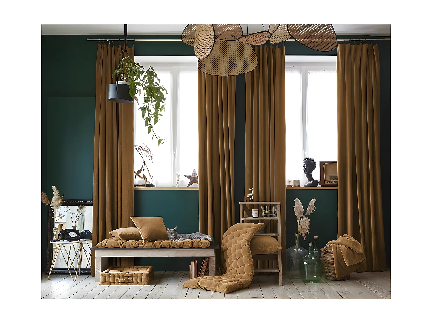 HARRIS - Matelas de Sol 60x120cm Velours de Coton Capitonné Coloris Camel