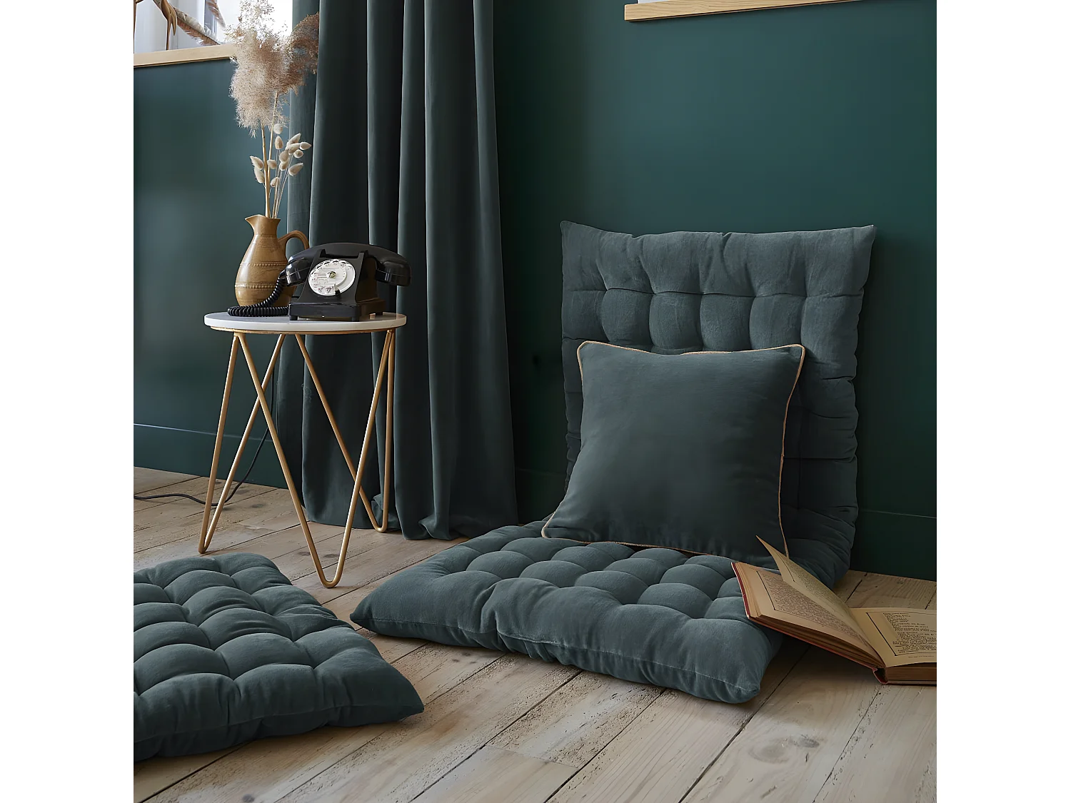 HARRIS - Matelas de Sol 60x120cm Velours de Coton Capitonné Coloris Ardoise