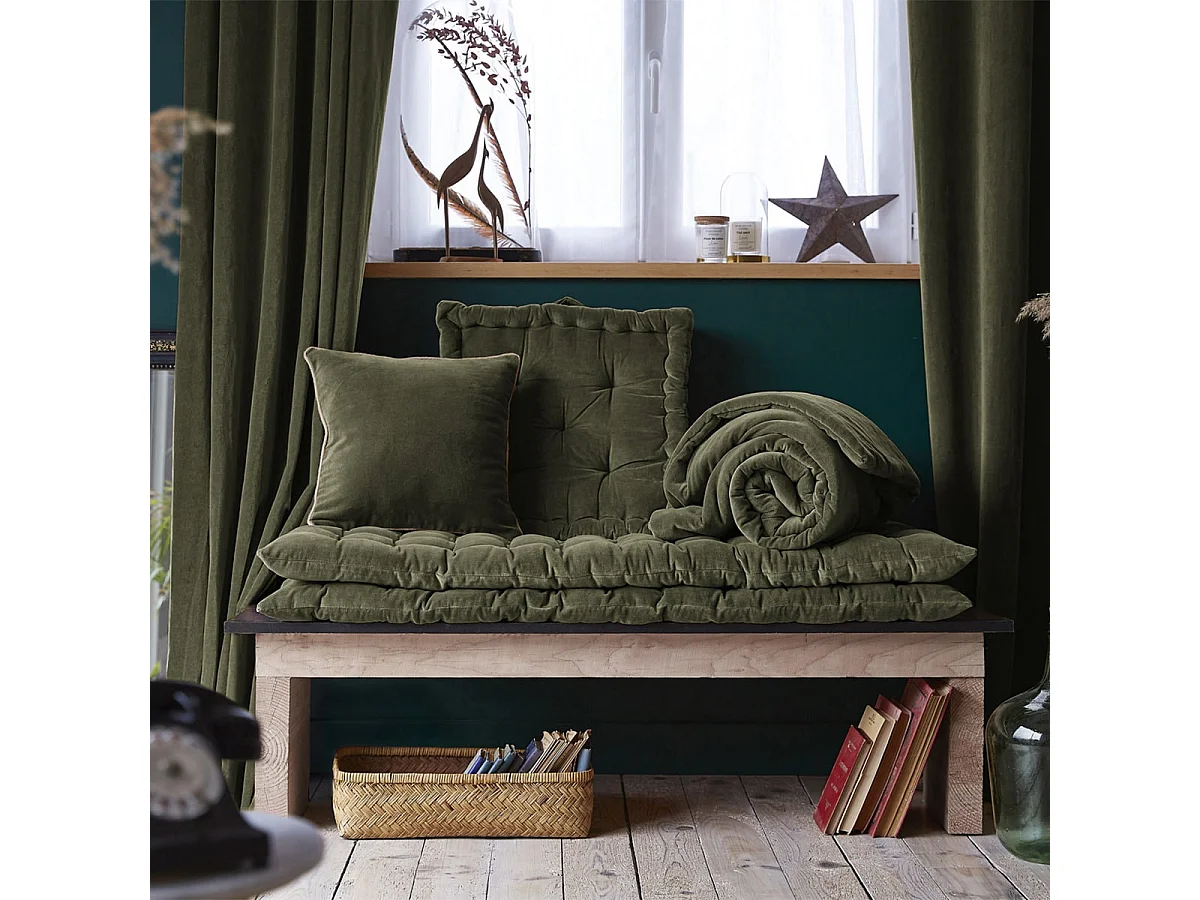 HARRIS - Matelas de Sol 60x120cm Velours de Coton Capitonné Coloris Thym