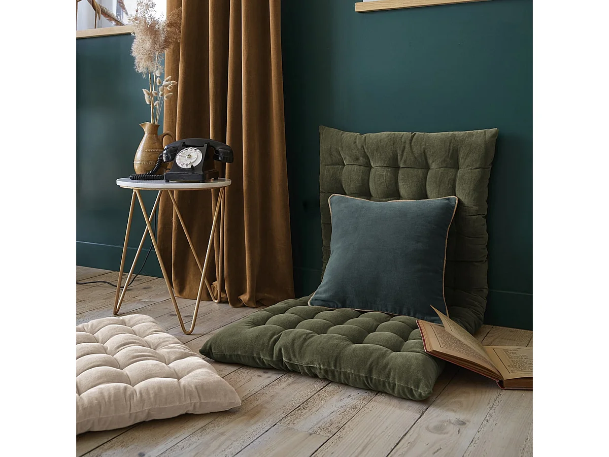 HARRIS - Matelas de Sol 60x120cm Velours de Coton Capitonné Coloris Thym