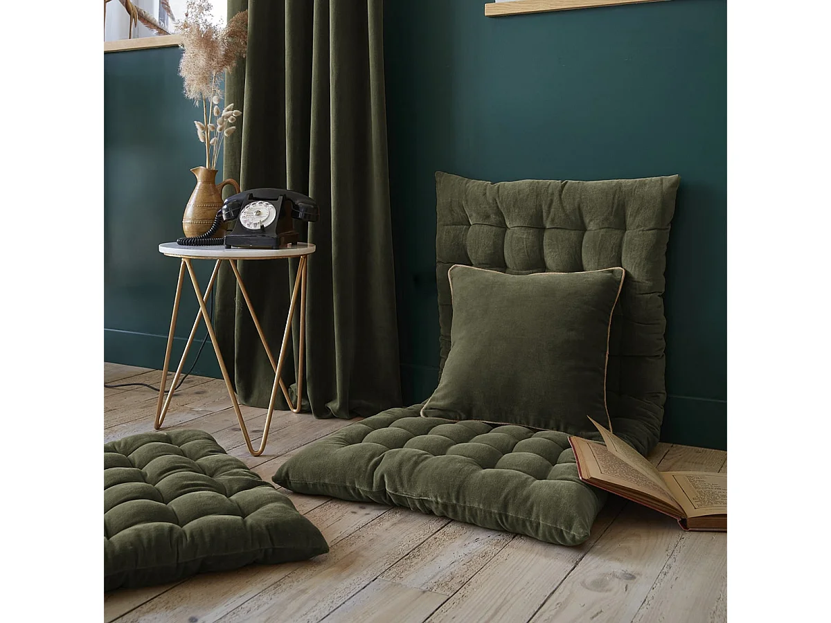 HARRIS - Matelas de Sol 60x120cm Velours de Coton Capitonné Coloris Thym