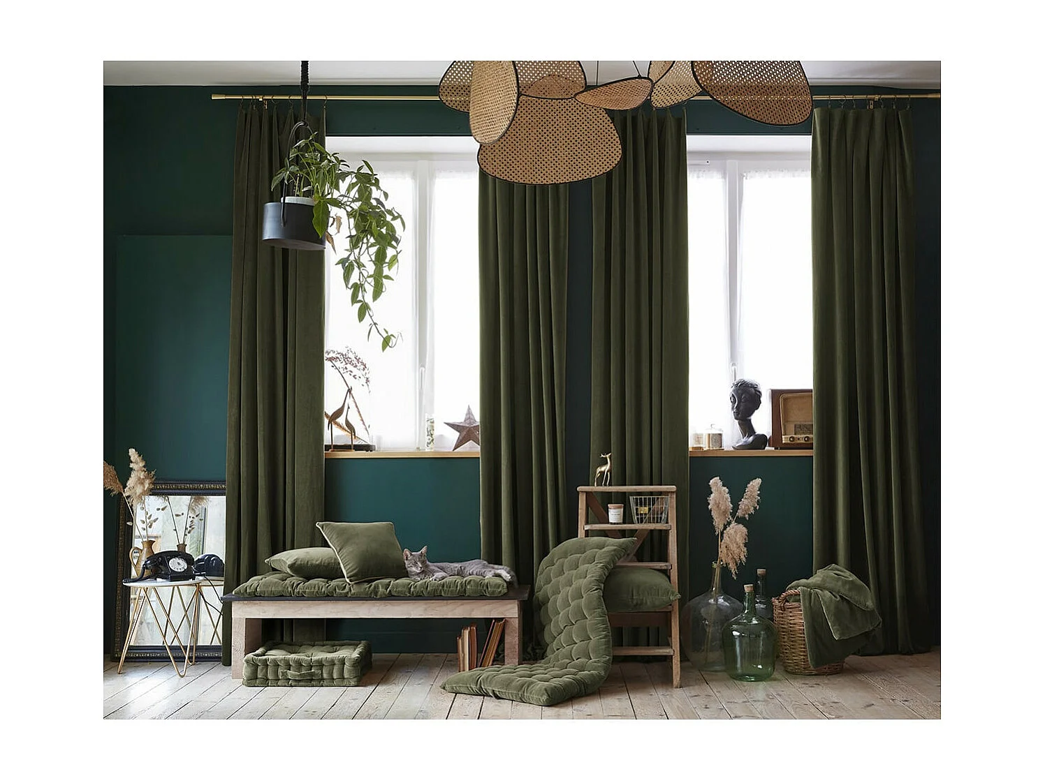 HARRIS - Matelas de Sol 60x120cm Velours de Coton Capitonné Coloris Thym