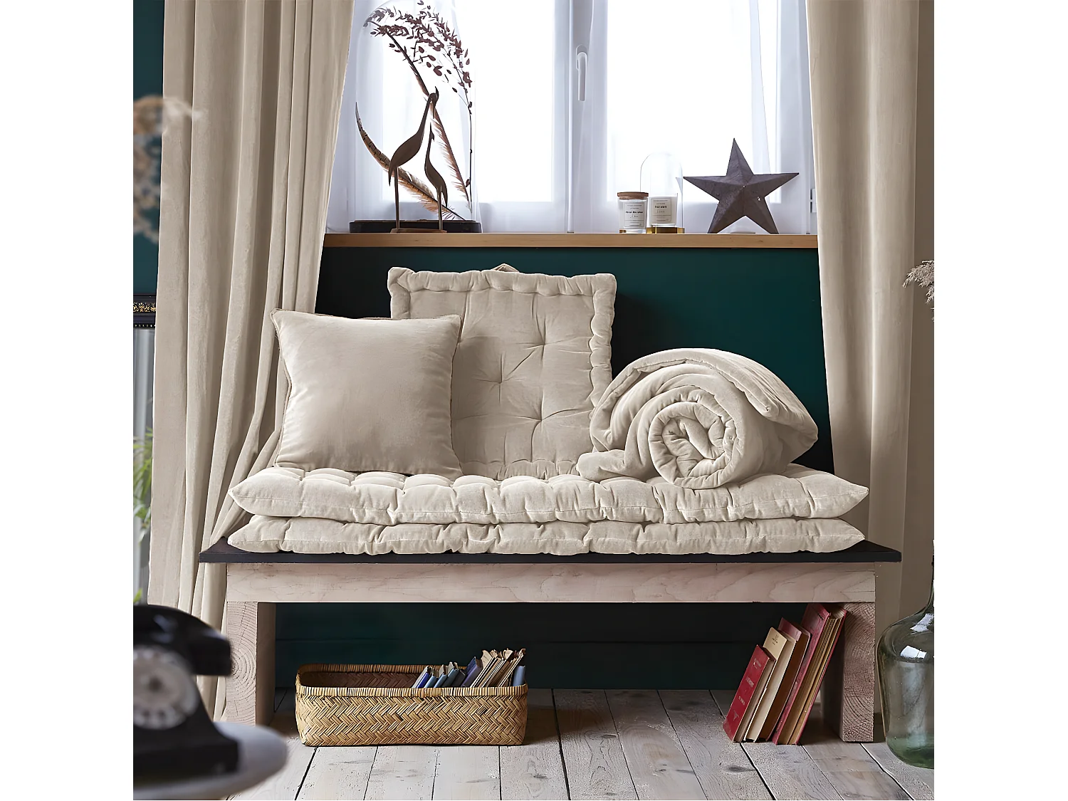 HARRIS - Matelas de Sol 60x120cm Velours de Coton Capitonné Coloris Pampa