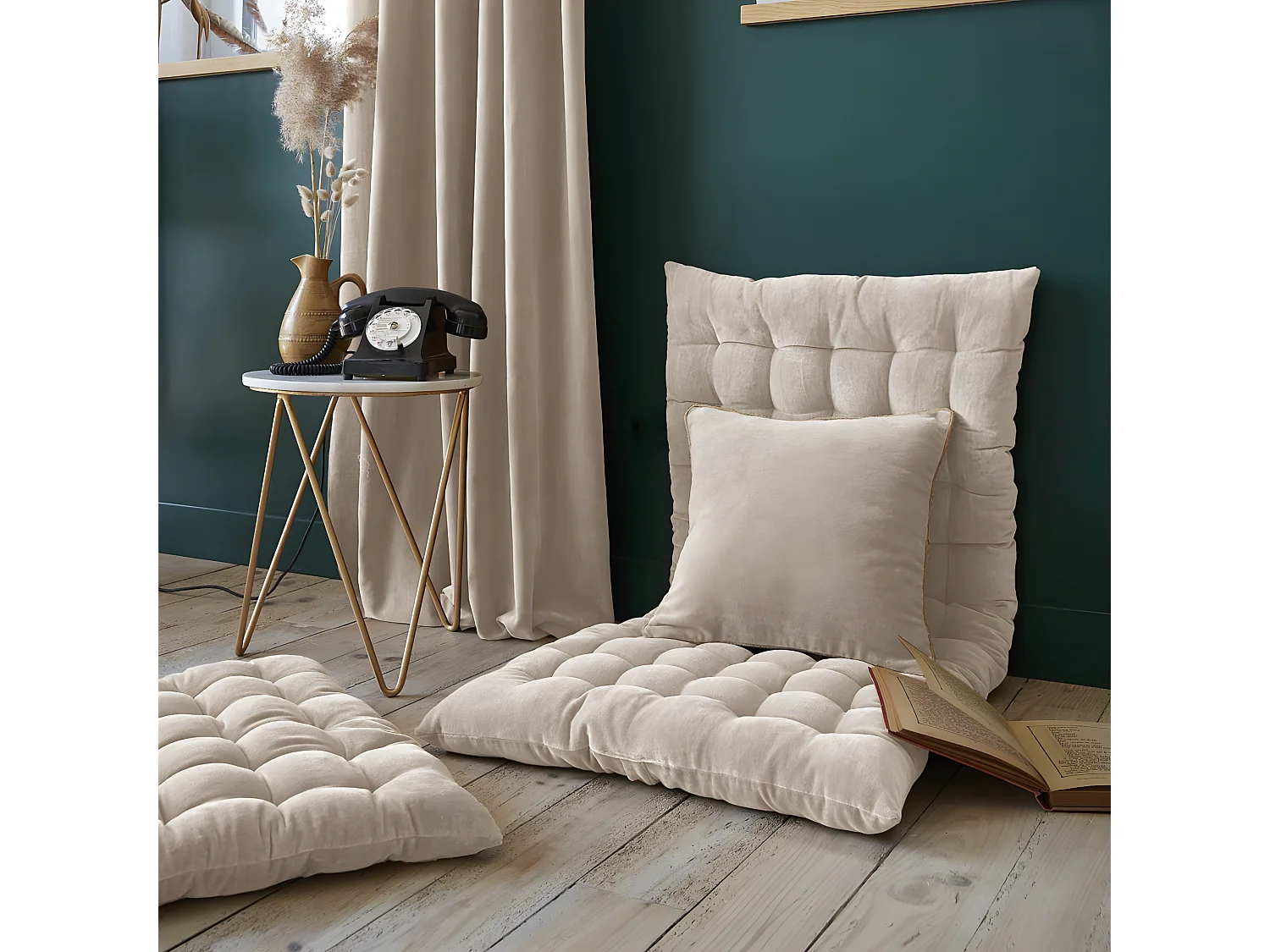 HARRIS - Matelas de Sol 60x120cm Velours de Coton Capitonné Coloris Pampa