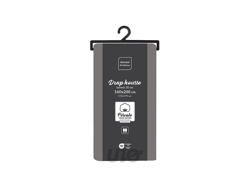 Drap Housse "Percaline" 160x200cm Gris Acier