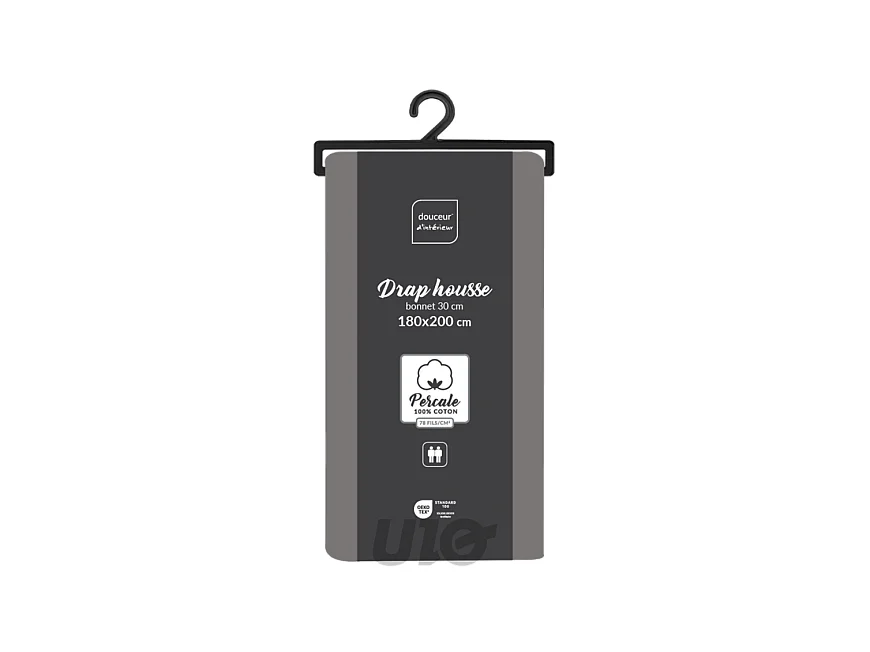 Drap Housse "Percaline" 180x200cm Gris Acier
