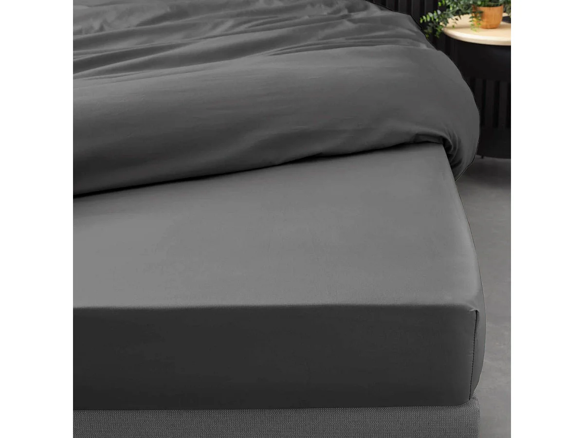 Drap Housse "Percaline" 180x200cm Gris Acier