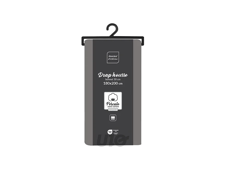 Drap Housse "Percaline" 180x200cm Gris Acier