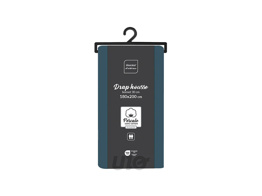 Drap Housse "Percaline" 180x200cm Bleu Nuit