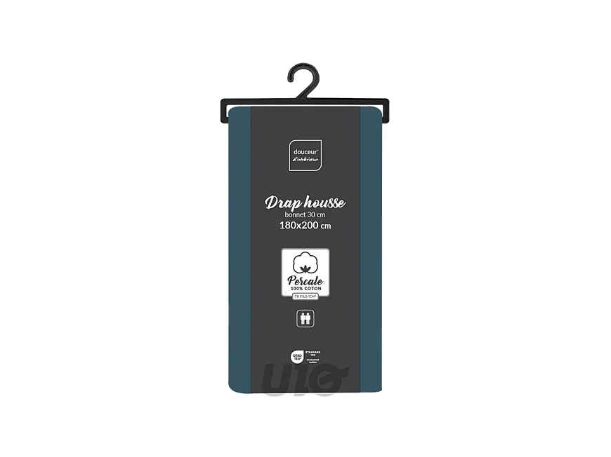 Drap Housse "Percaline" 180x200cm Bleu Nuit