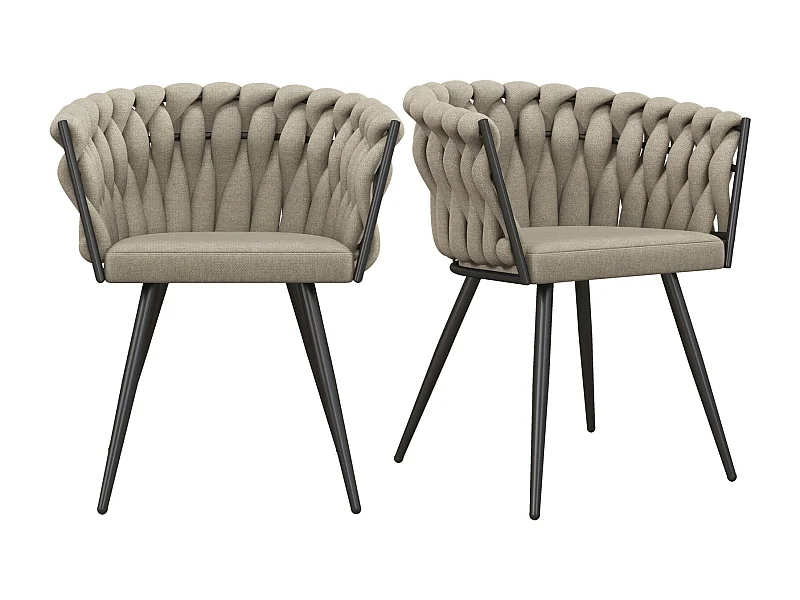 TESSA-Poltrona da tavolo color lino e metallo nero (x2)