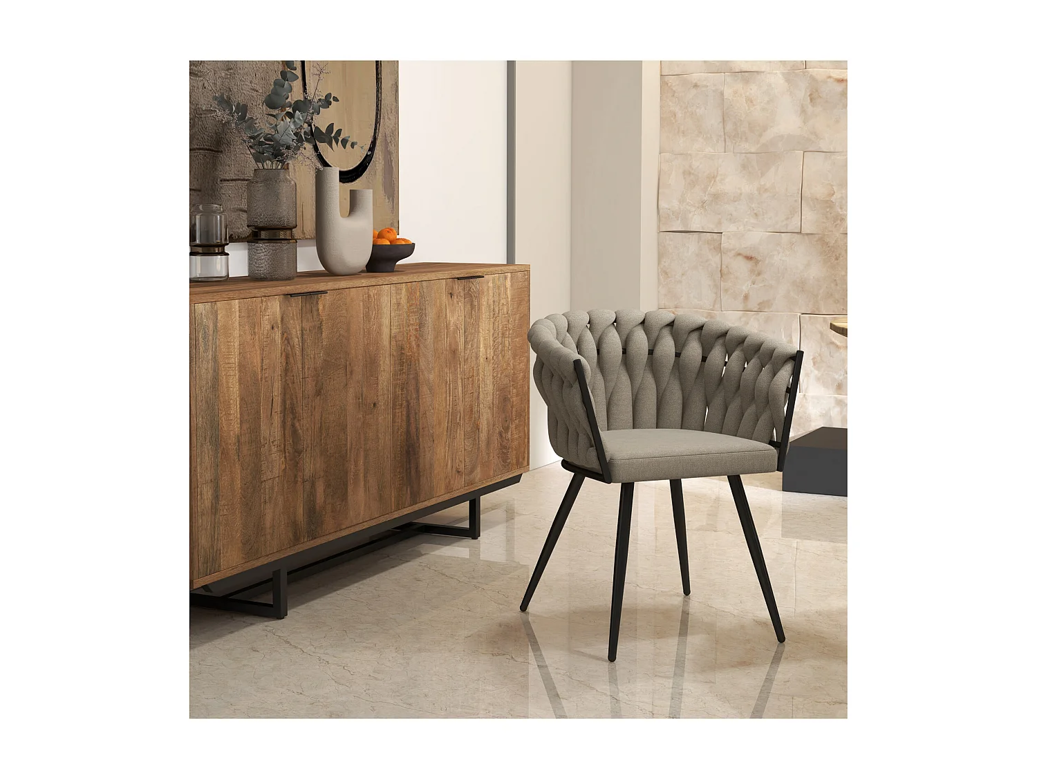 TESSA-Fauteuil de table en tissu Lin (x2)