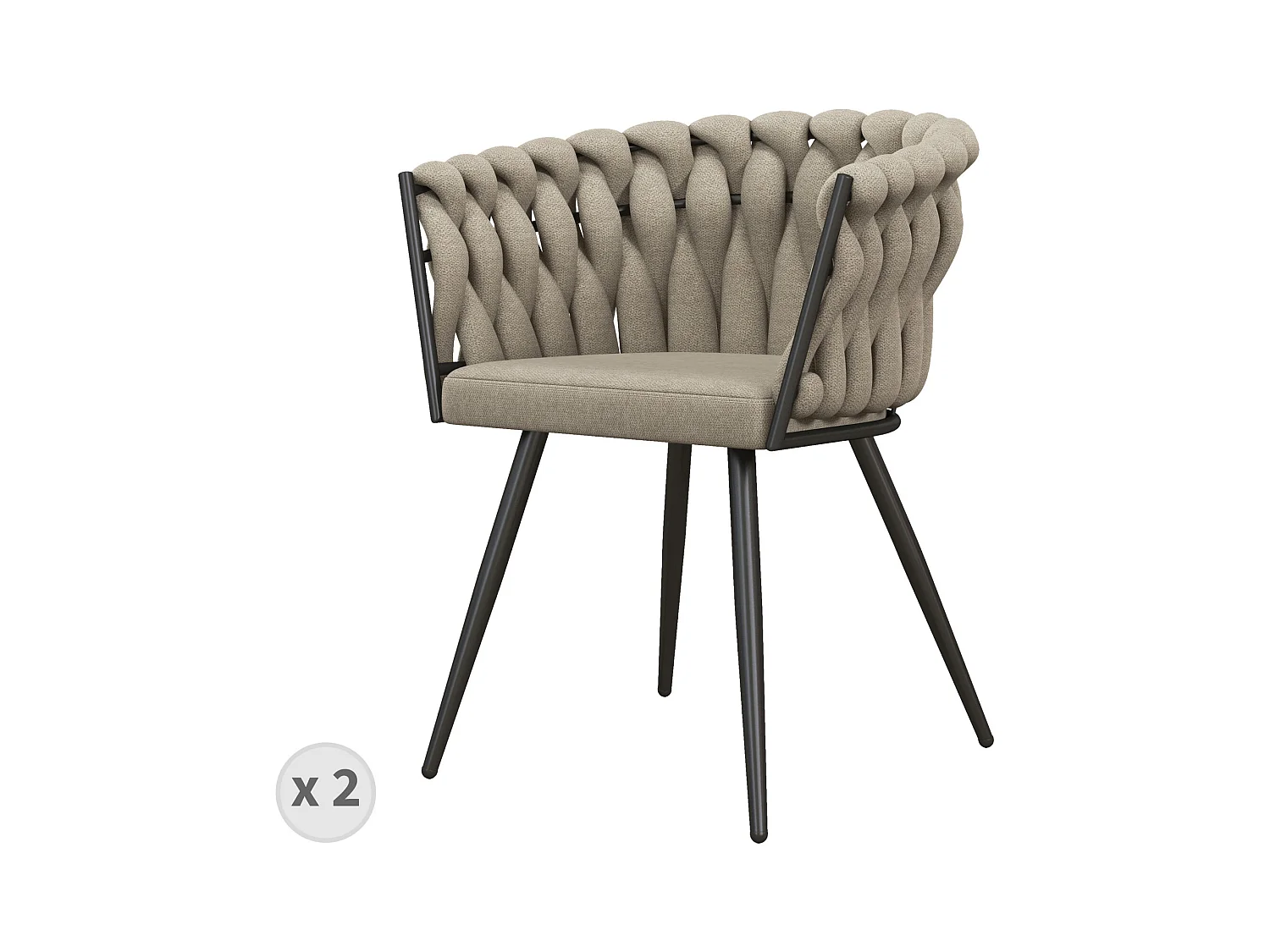 TESSA-Sillón de mesa color lino y  de metal negro (x2)