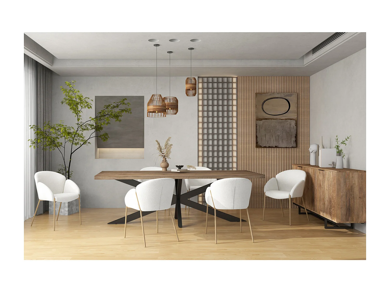 CANDICE-Sedia in tessuto Cozy Ecru e metallo rovere (x2)