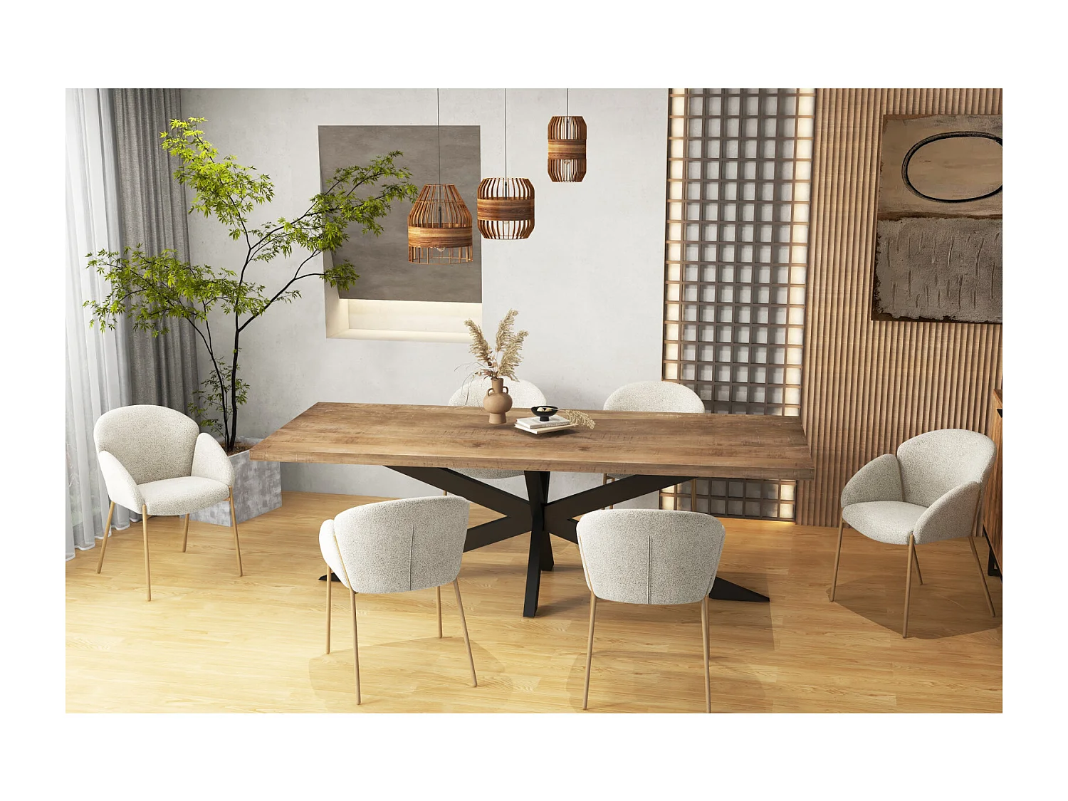 CANDICE-Sedia in tessuto Cozy Mastic e metallo rovere (x2)