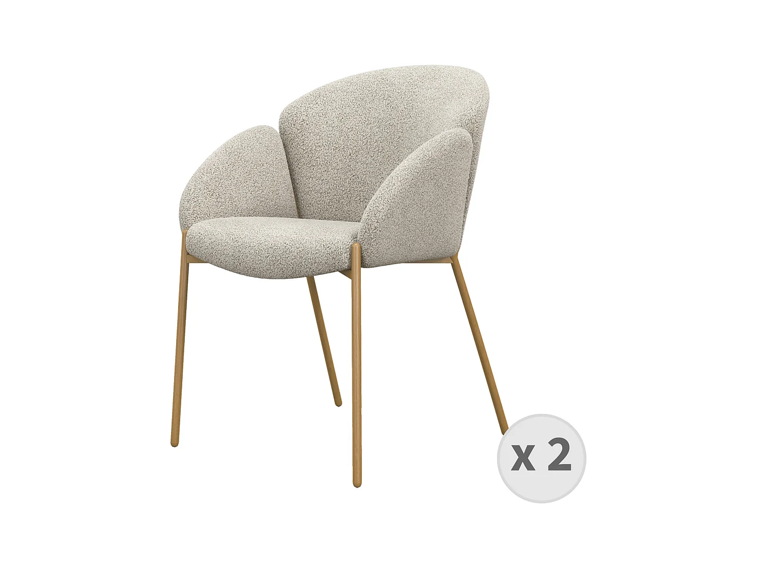 CANDICE-Sedia in tessuto riccio mastice e metallo legno (x2)