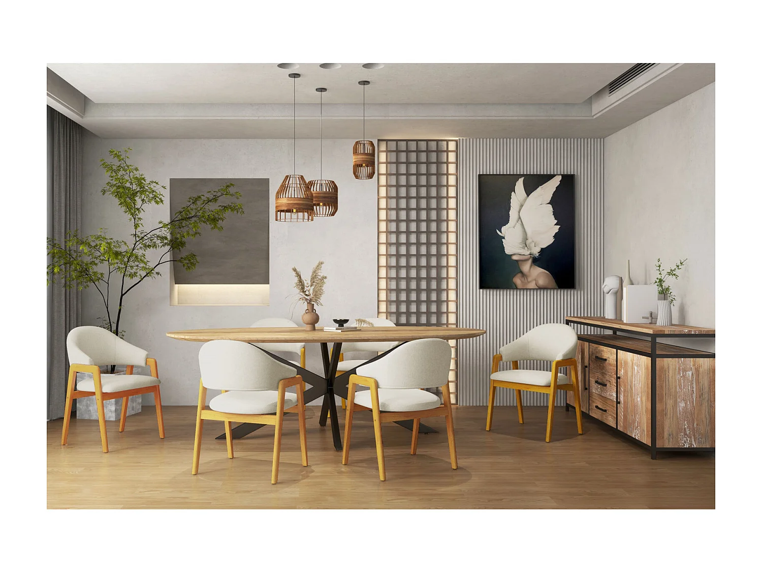 WOOL-Silla de tela de lino y madera natural (x2)