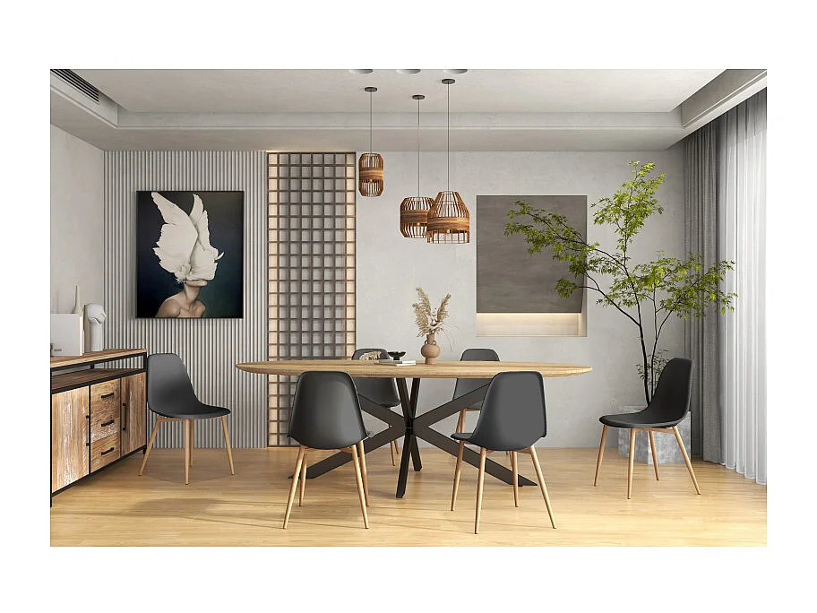 ESTER-Sedia nera e metallo rovere (x2)