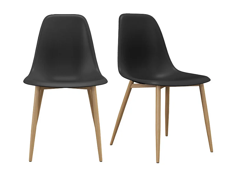 ESTER-Chaise Coque Noire et métal chêne (x2)