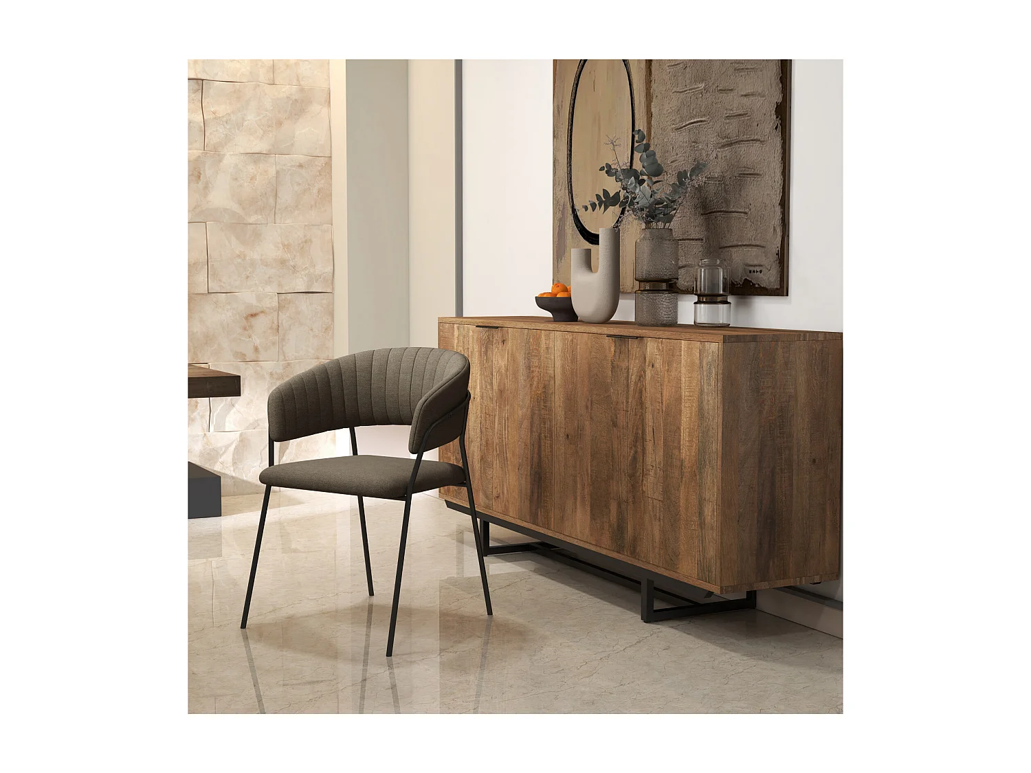 LUCA-Fauteuils de table en tissu Taupe (x2)