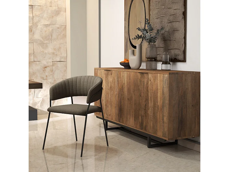 LUCA-Poltrona da tavolo marrone e metallo nero (x2)