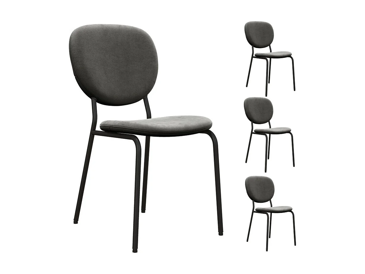 ANAIS-Chaise en Velours Gris Carbone et métal noir (x4)