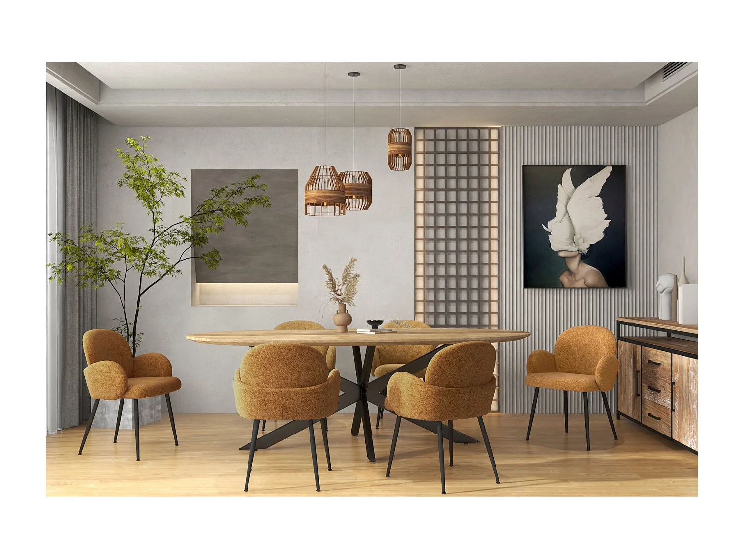 ALICE-Sedia in tessuto Cozy Ocre (x2)