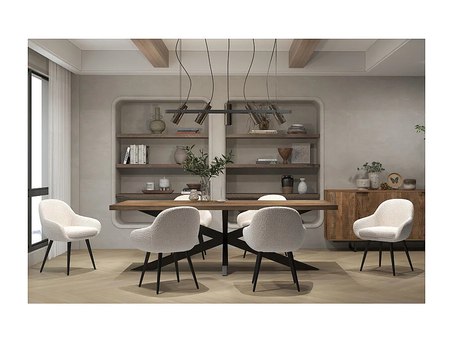 CANCUN-Sedia in tessuto Ecru e gambe in metallo nero (x2)