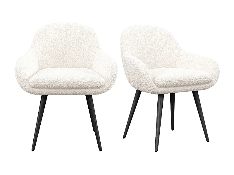 CANCUN-Chaise en tissu bouclette Ecru et pieds métal noir (x2)