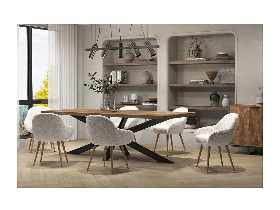 CANCUN-Sedia in tessuto Ecru e gambe con decoro legno (x2)