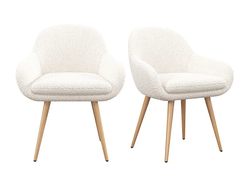 CANCUN-Sedia in tessuto Ecru e gambe con decoro legno (x2)