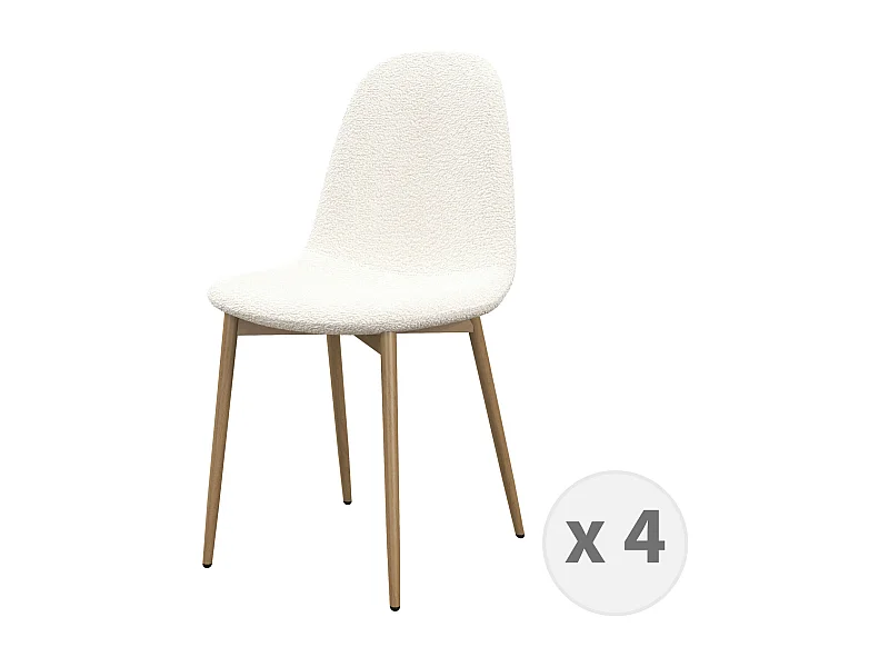 SALLY-Chaise en tissu bouclette Ecru et métal bois (x4)