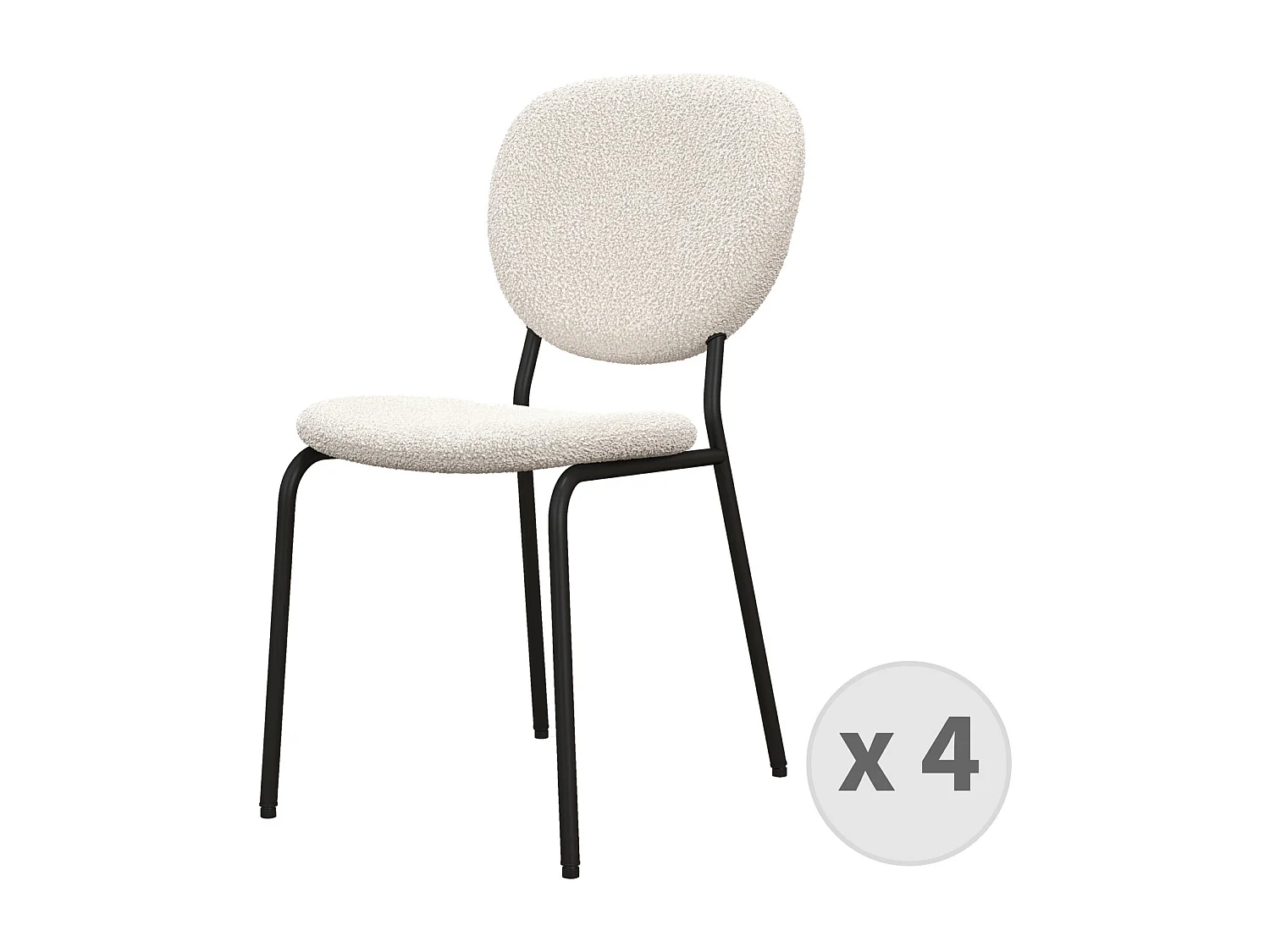 ANAIS-Chaise en tissu bouclette Ecru et métal noir (x4)
