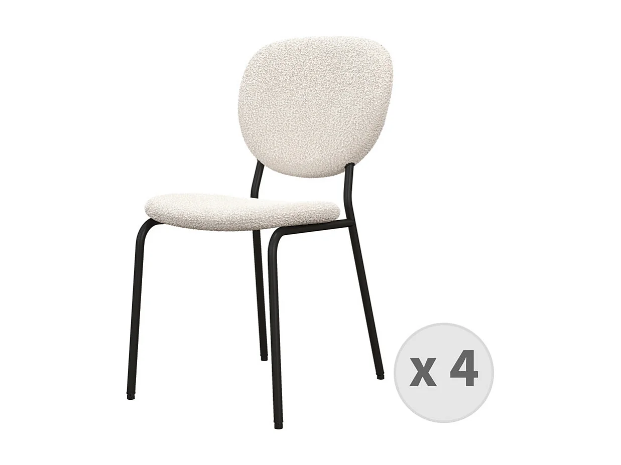 ANAIS-Chaise en tissu bouclette Ecru et métal noir (x4)