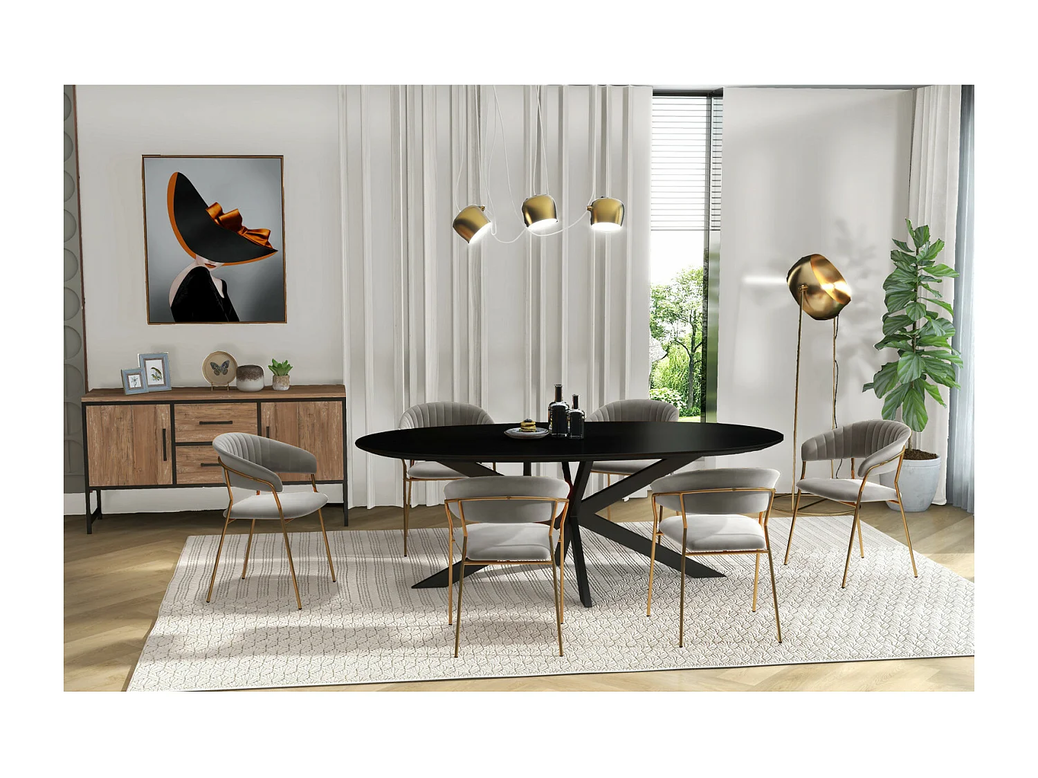 HUGO-Sedia in velluto marrone e metallo dorato (x2)