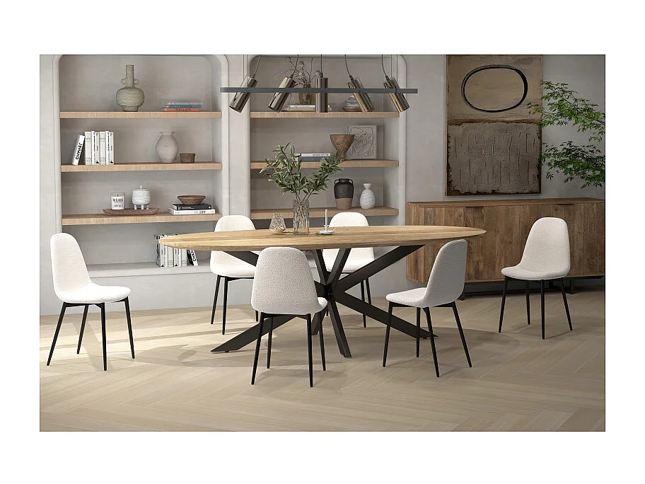 SALLY-Sedia in tessuto riccio ecru con gambe in metallo (x4)