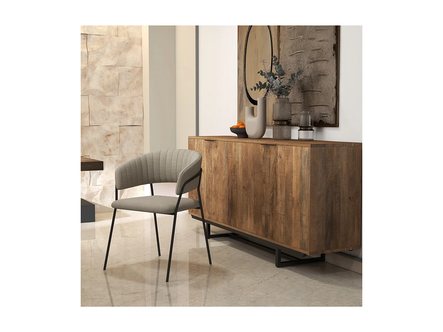 LUCA-Fauteuil de table en tissu Lin (x2)