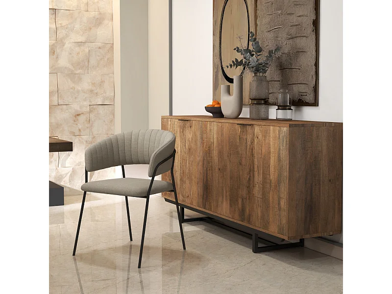 LUCA-Sillón de mesa color lino y  de metal negro (x2)