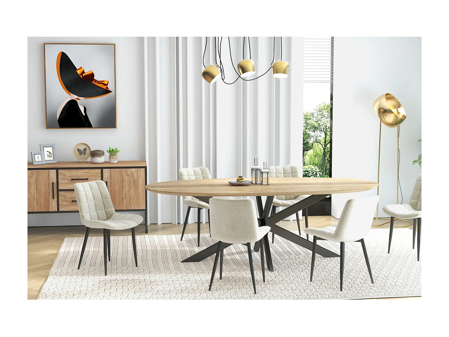 SACHA-Sedia in velluto vaniglia e metallo nero (x2)