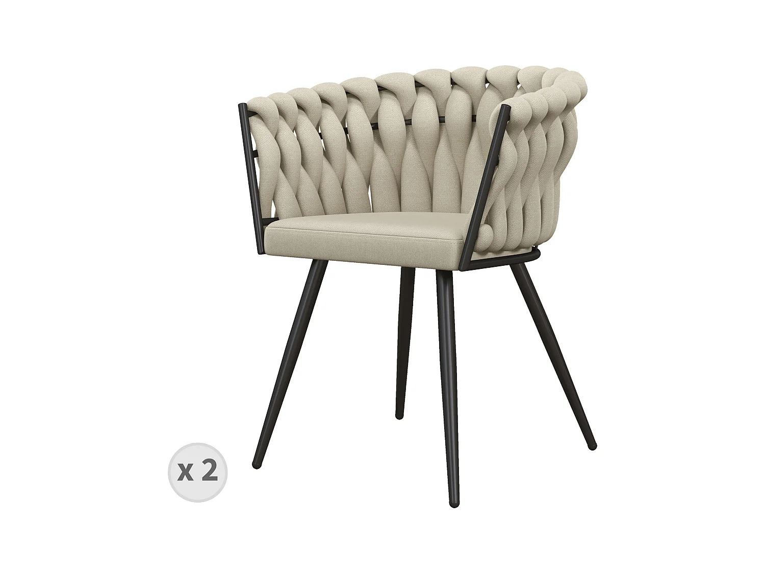 TESSA-Fauteuil de table en tissu Beige (x2)