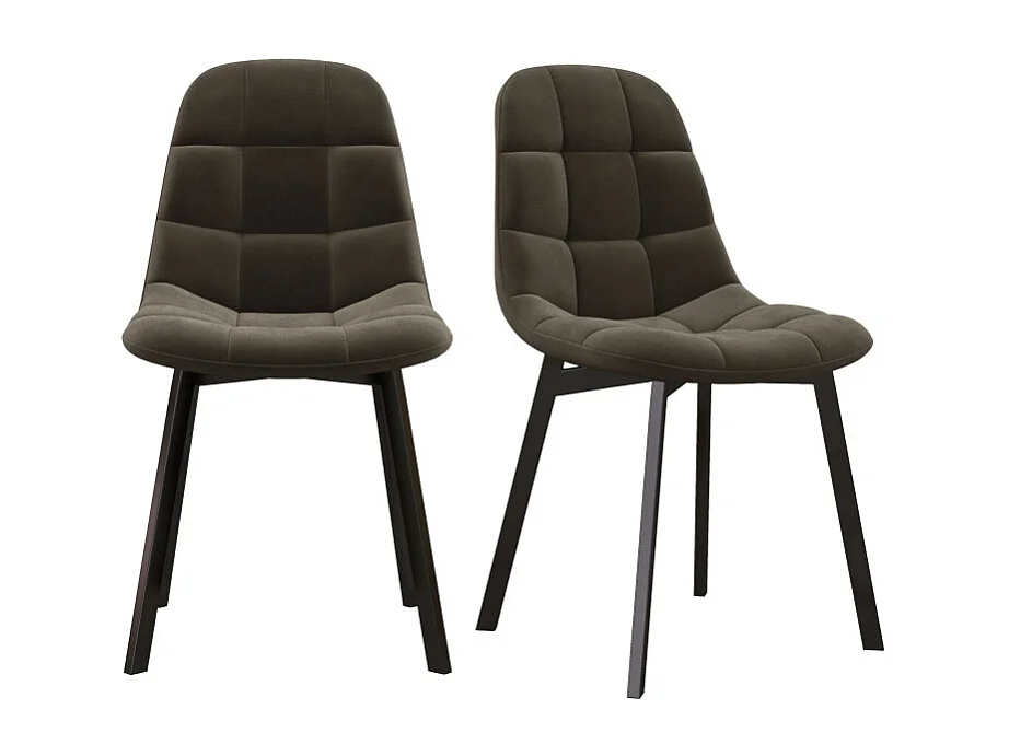 STELLIA-Chaise en Velours Gris Taupe et métal noir (x2)