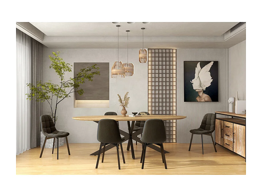 STELLIA-Chaise en Velours Gris Taupe et métal noir (x2)