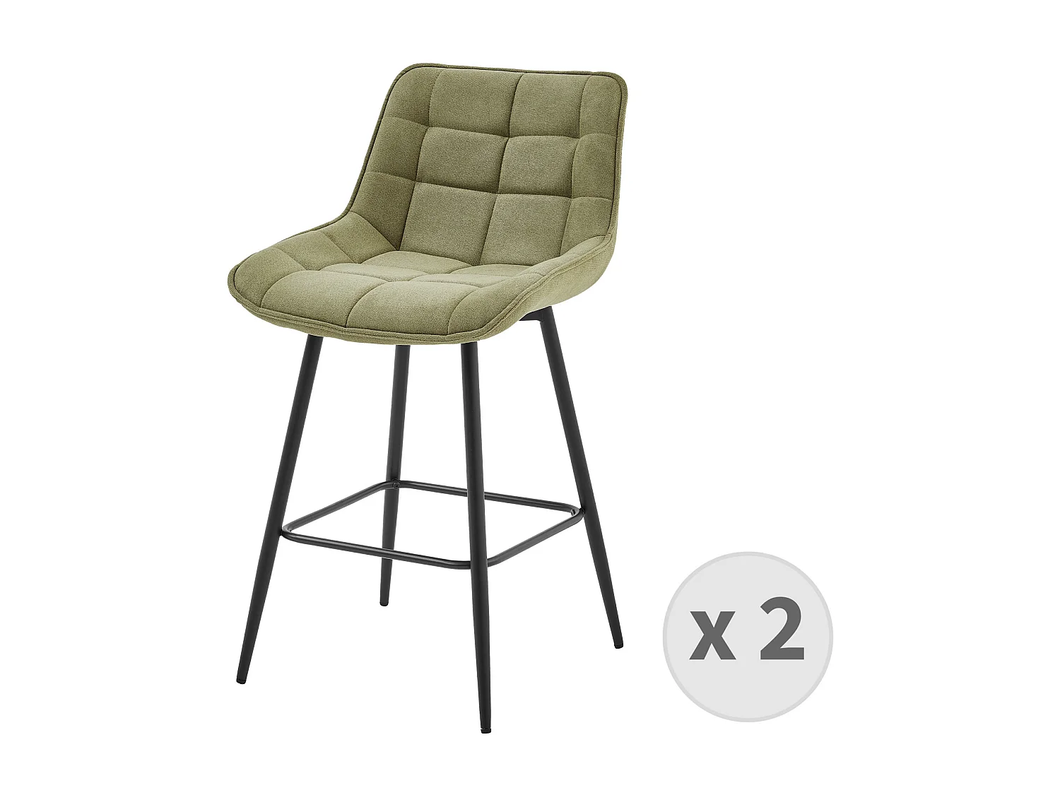 GRANT-Silla de bar de tela verde y metal negro (x4)