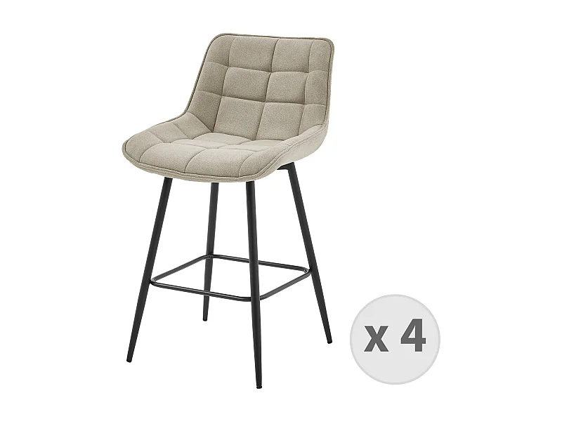 GRANT-Sgabello da bar in tessuto Lin e gambe in metallo (x4)