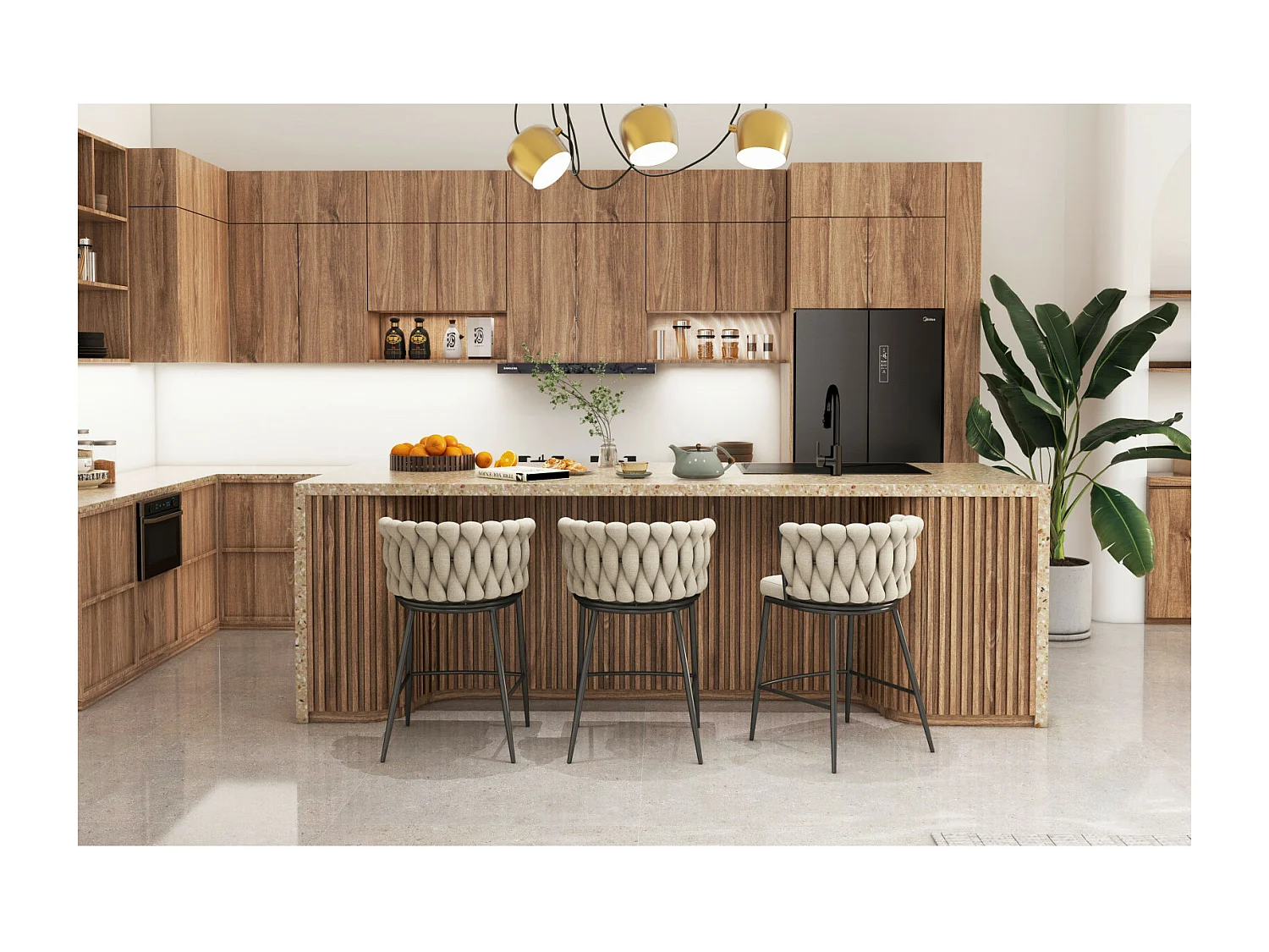 TESSA-Fauteuil de bar en tissu Lin